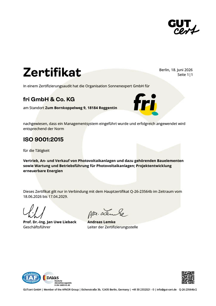 ISO 9001 Zertifizierung für die fri GmbH & Co. KG